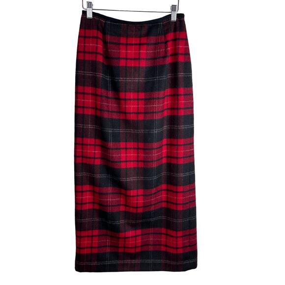 Vintage Talbots Red Tartan Plaid 100% Wool Straight Pencil Midi Skirt 4 S Small - Picture 1 of 10